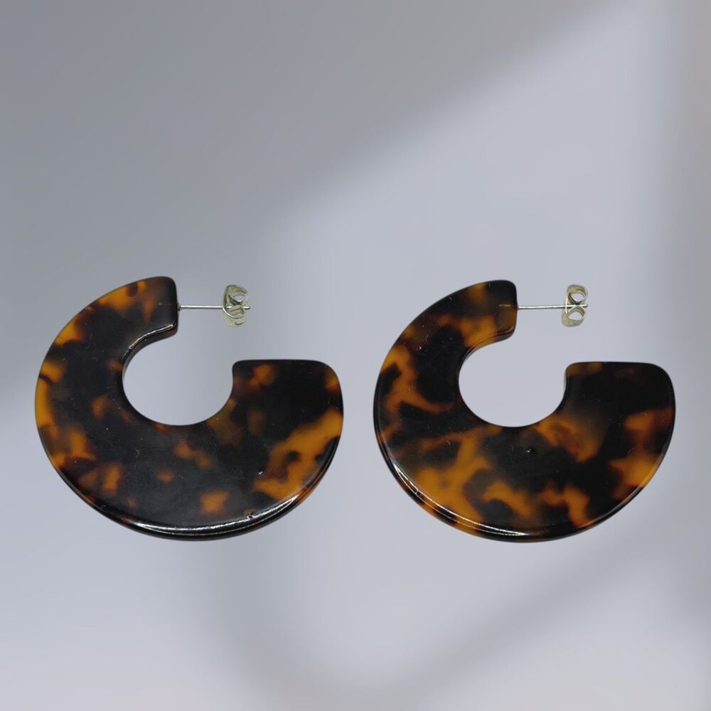 Tortoise Shell Print Acrylic Hoop Earrings Large Statement Boho Hippie Festival - Picture 1 of 7